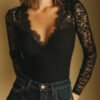 Stylish And Charming Lace V neck Blouse