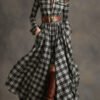 Retro Ethnic Style Lapel Reddish Plaid Maxi Dress
