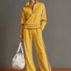 Retro Sporty Webbing Half zip Sweatshirt And Wide leg Pants Set