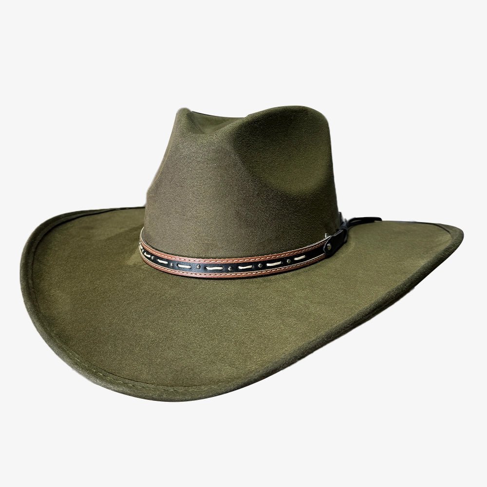 Ace High Mens Suede Teardrop Crown Rancher Cowboy Hat Olive S M
