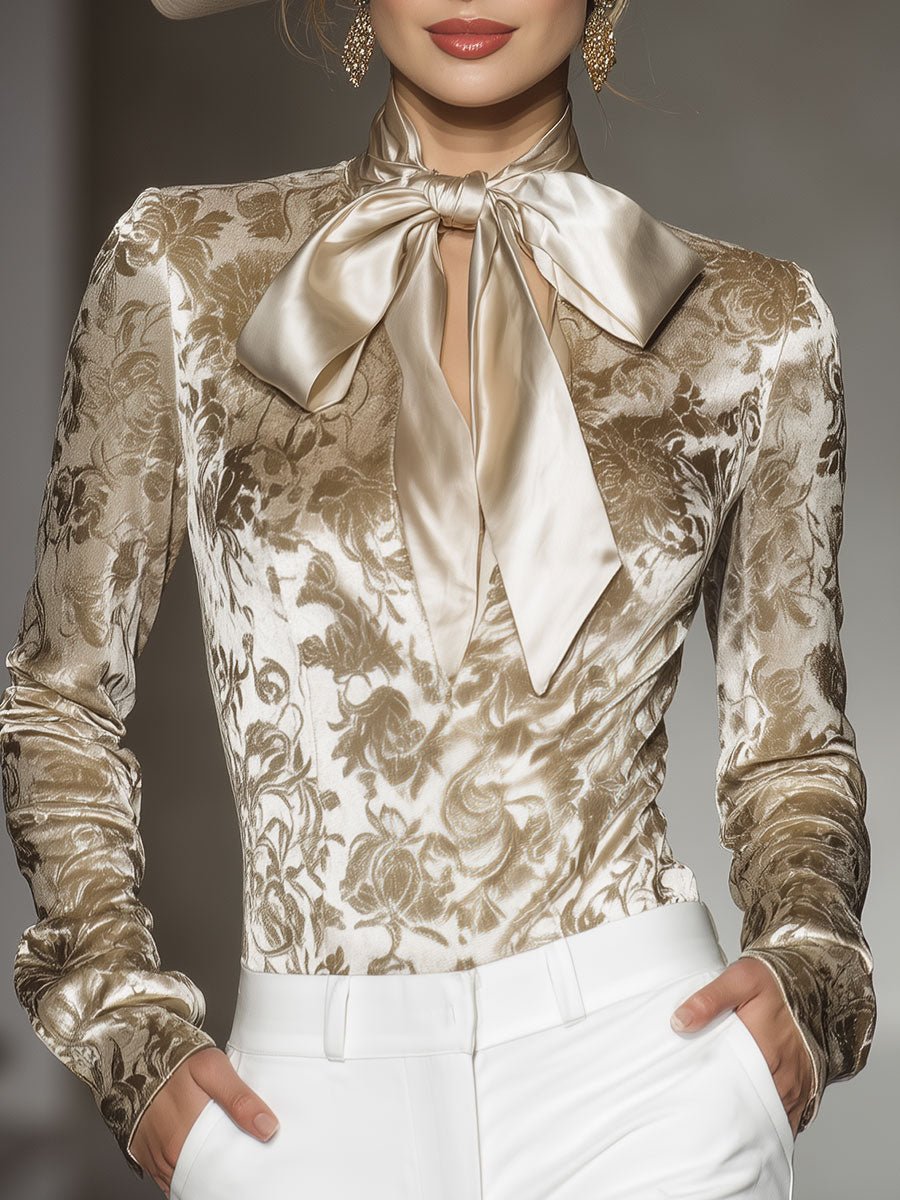 Stylish And Elegant Champagne colored Velvet Printed Shirt